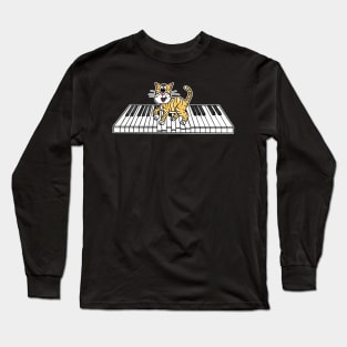 Kitten Playing Piano Pianist Cat Lover Music Teacher Long Sleeve T-Shirt